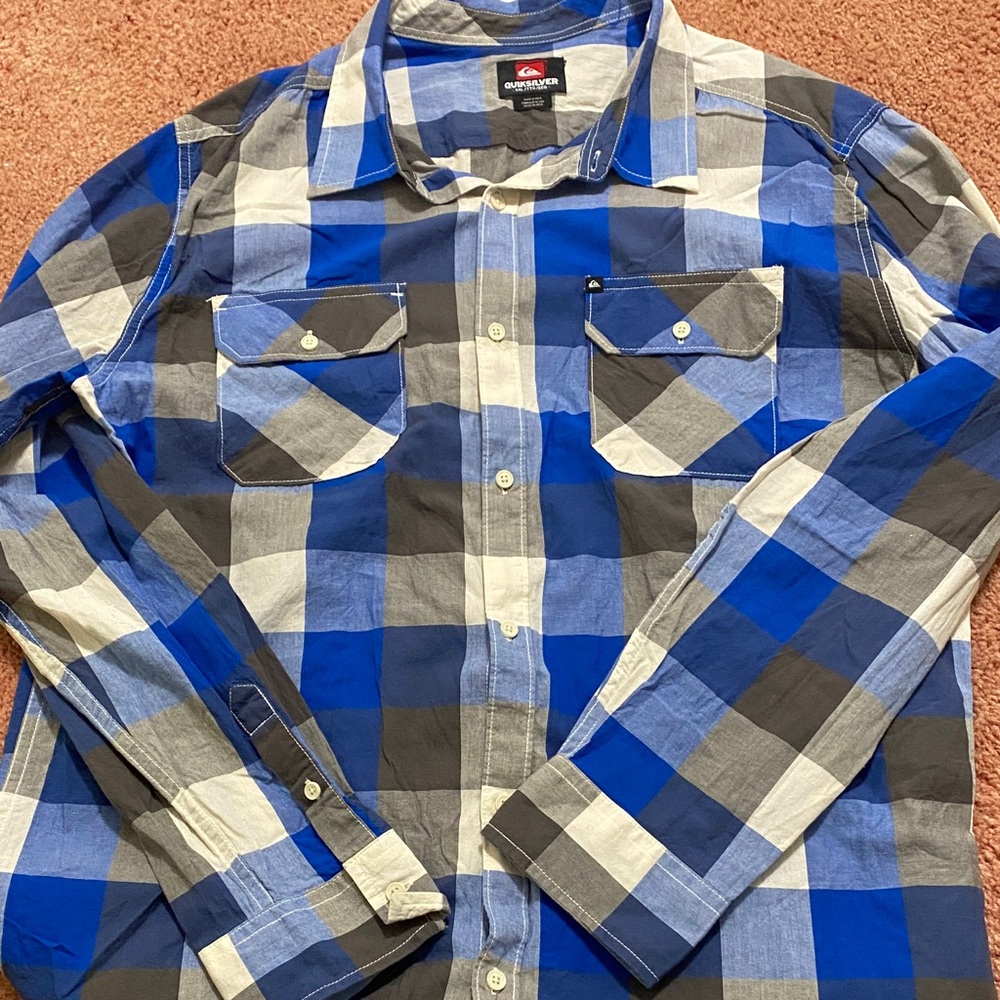 Quiksilver Men's Checkered Blue and Gray Shirt - Picture 4 of 4